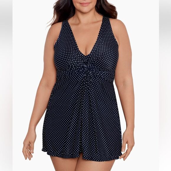 NWT Miraclesuit Marais Swimsuit Dress in Black/White Pinpoint, Size 24W - Picture 1 of 10